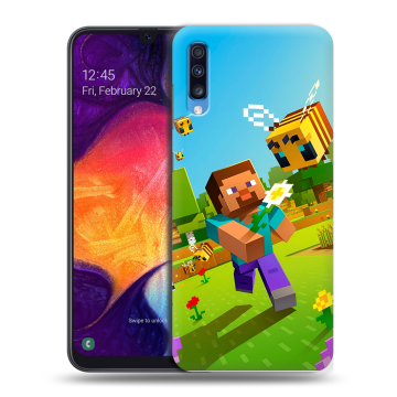 Силиконовый противоударный чехол на Samsung Galaxy A70 с принтом Майнкрафт Minecraft