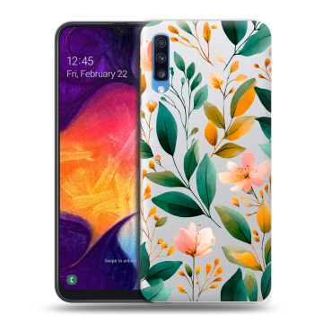 Силиконовый противоударный чехол на Samsung Galaxy A70 с принтом Цветы паттерн Силиконовый противоударный чехол на Samsung Galaxy A70 с принтом Цветы паттерн