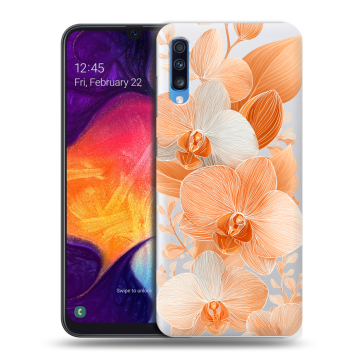 Силиконовый противоударный чехол на Samsung Galaxy A70 с принтом Бежевые цветы Силиконовый противоударный чехол на Samsung Galaxy A70 с принтом Бежевые цветы