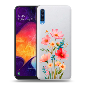 Силиконовый противоударный чехол на Samsung Galaxy A70 с принтом Цветы Силиконовый противоударный чехол на Samsung Galaxy A70 с принтом Цветы