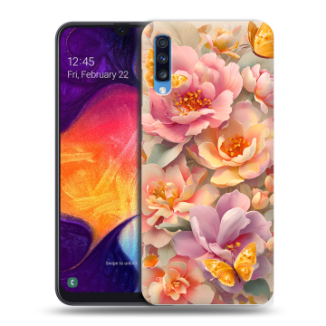 Силиконовый противоударный чехол на Samsung Galaxy A70 с принтом Цветы и бабочки Силиконовый противоударный чехол на Samsung Galaxy A70 с принтом Цветы и бабочки