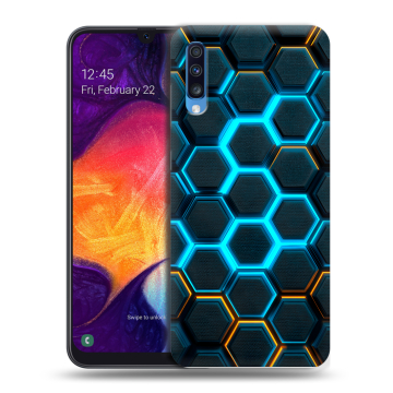 Силиконовый противоударный чехол на Samsung Galaxy A70 с принтом Неоновые соты Силиконовый противоударный чехол на Samsung Galaxy A70 с принтом Неоновые соты