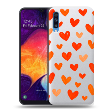 Силиконовый противоударный чехол на Samsung Galaxy A70 с принтом Сердечки Силиконовый противоударный чехол на Samsung Galaxy A70 с принтом Сердечки