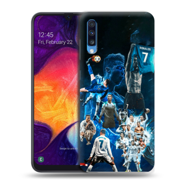 Силиконовый противоударный чехол на Samsung Galaxy A70 с принтом Реал Роналдо