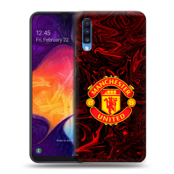 Силиконовый противоударный чехол на Samsung Galaxy A70 с принтом Manchester United Силиконовый противоударный чехол на Samsung Galaxy A70 с принтом Manchester United