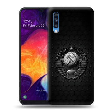 Силиконовый противоударный чехол на Samsung Galaxy A70 с принтом Герб Флаг СССР