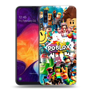 Силиконовый противоударный чехол на Samsung Galaxy A70 с принтом Roblox Роблокс