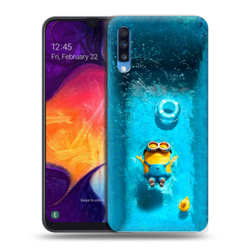 Силиконовый противоударный чехол на Samsung Galaxy A70 с принтом Миньоны