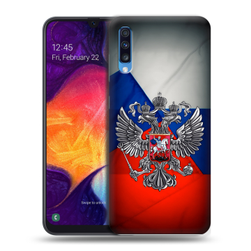 Силиконовый противоударный чехол на Samsung Galaxy A70 с принтом Флаг России