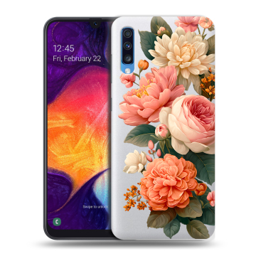 Силиконовый противоударный чехол на Samsung Galaxy A70 с принтом цветы Силиконовый противоударный чехол на Samsung Galaxy A70 с принтом цветы