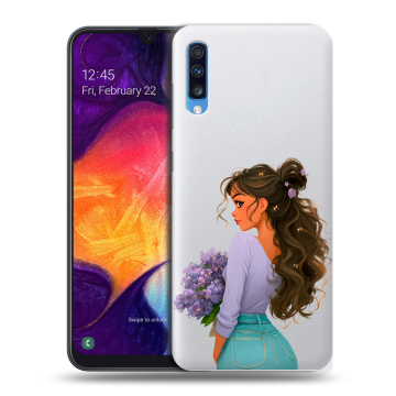 Силиконовый противоударный чехол на Samsung Galaxy A70 с принтом девушка цветы Силиконовый противоударный чехол на Samsung Galaxy A70 с принтом девушка цветы