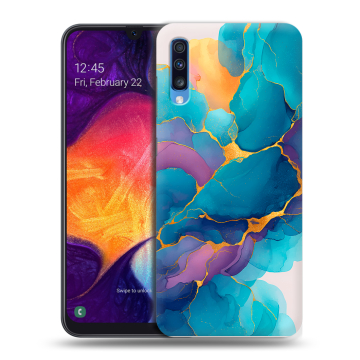 Силиконовый противоударный чехол на Samsung Galaxy A70 с принтом Мрамор блестки Силиконовый противоударный чехол на Samsung Galaxy A70 с принтом Мрамор блестки