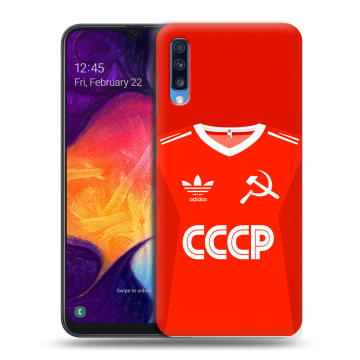 Силиконовый противоударный чехол на Samsung Galaxy A70 с принтом Флаг Герб СССР Силиконовый противоударный чехол на Samsung Galaxy A70 с принтом Флаг Герб СССР