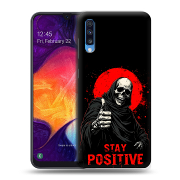 Силиконовый противоударный чехол на Samsung Galaxy A70 с принтом смешной скелет Силиконовый противоударный чехол на Samsung Galaxy A70 с принтом смешной скелет