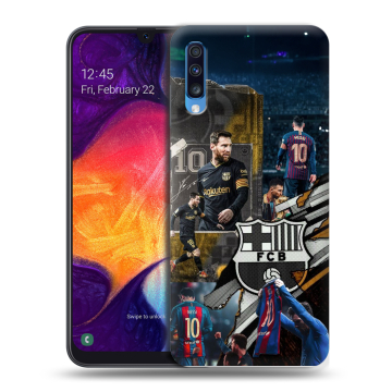 Силиконовый противоударный чехол на Samsung Galaxy A70 с принтом Messi Barcelona