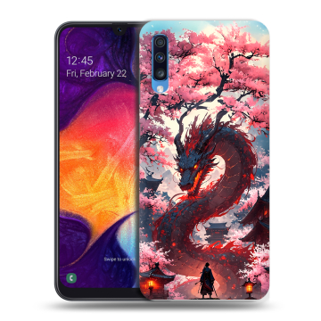 Силиконовый противоударный чехол на Samsung Galaxy A70 с принтом Дракон Японский Силиконовый противоударный чехол на Samsung Galaxy A70 с принтом Дракон Японский