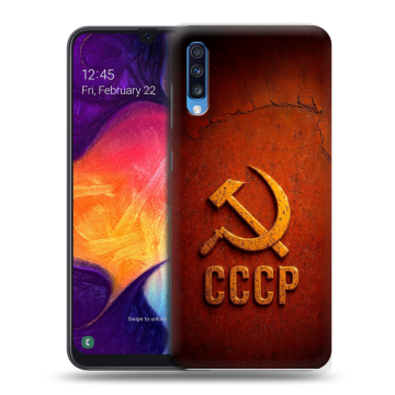 Силиконовый противоударный чехол на Samsung Galaxy A70 с принтом Флаг Герб СССР Силиконовый противоударный чехол на Samsung Galaxy A70 с принтом Флаг Герб СССР