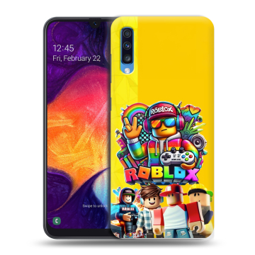 Силиконовый противоударный чехол на Samsung Galaxy A70 с принтом Roblox Роблокс