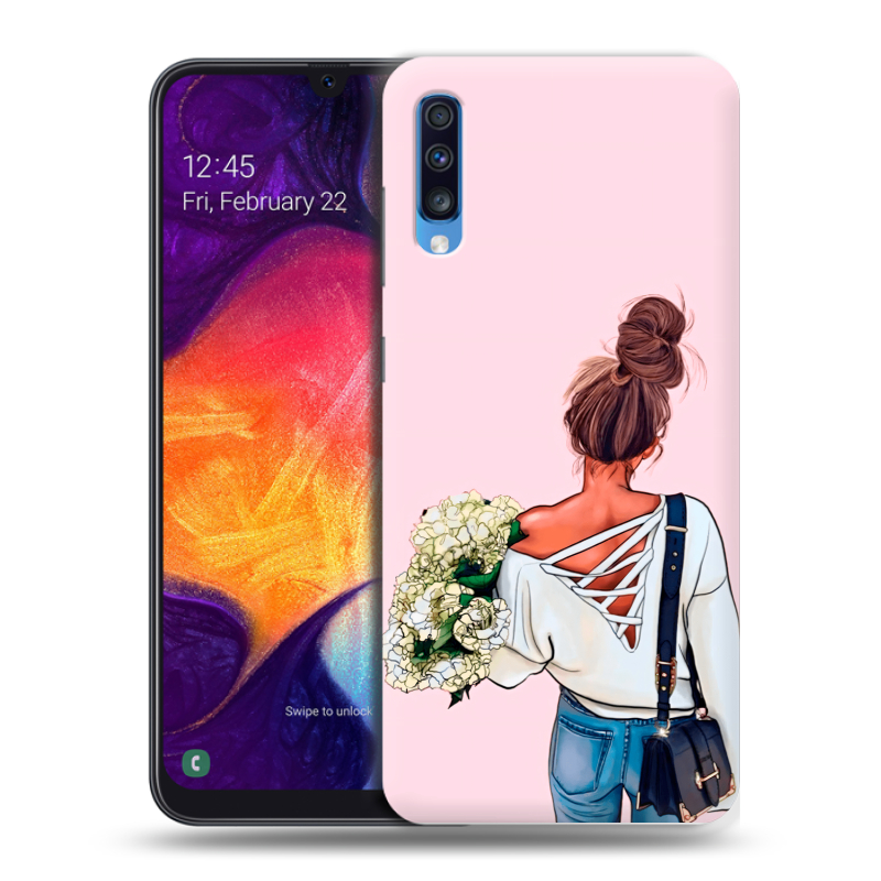 Силиконовый противоударный чехол на Samsung Galaxy A70 с принтом Девушка и букет Силиконовый противоударный чехол на Samsung Galaxy A70 с принтом Девушка и букет