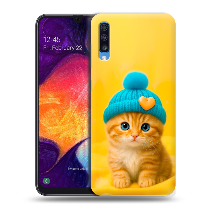 Силиконовый противоударный чехол на Samsung Galaxy A70 с принтом Котенок в шапке Силиконовый противоударный чехол на Samsung Galaxy A70 с принтом Котенок в шапке