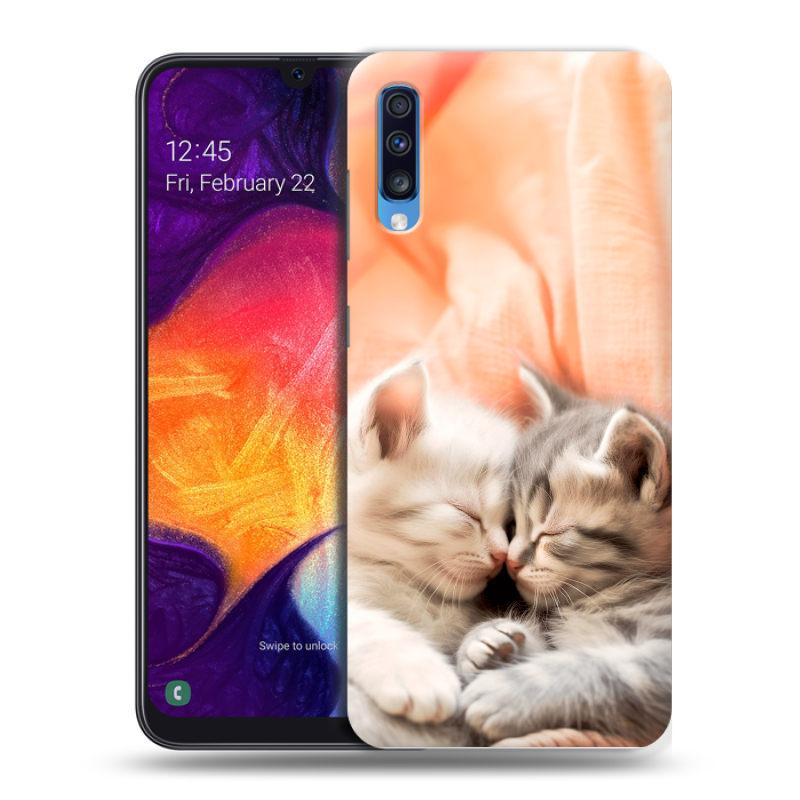 Силиконовый противоударный чехол на Samsung Galaxy A70 с принтом Котята Силиконовый противоударный чехол на Samsung Galaxy A70 с принтом Котята