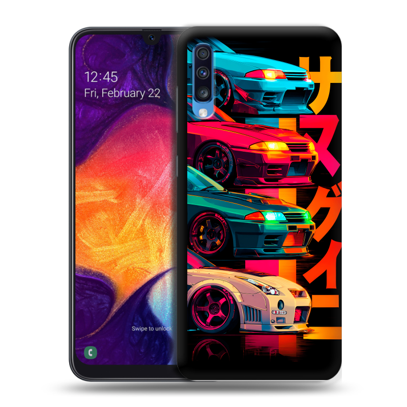 Силиконовый противоударный чехол на Samsung Galaxy A70 с принтом Гоночные машины Силиконовый противоударный чехол на Samsung Galaxy A70 с принтом Гоночные машины