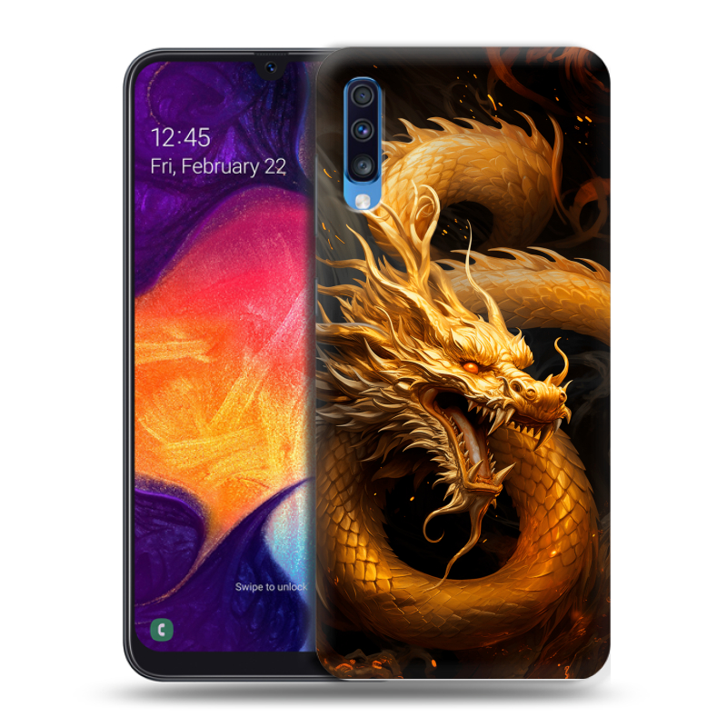 Силиконовый противоударный чехол на Samsung Galaxy A70 с принтом Золотой дракон Силиконовый противоударный чехол на Samsung Galaxy A70 с принтом Золотой дракон