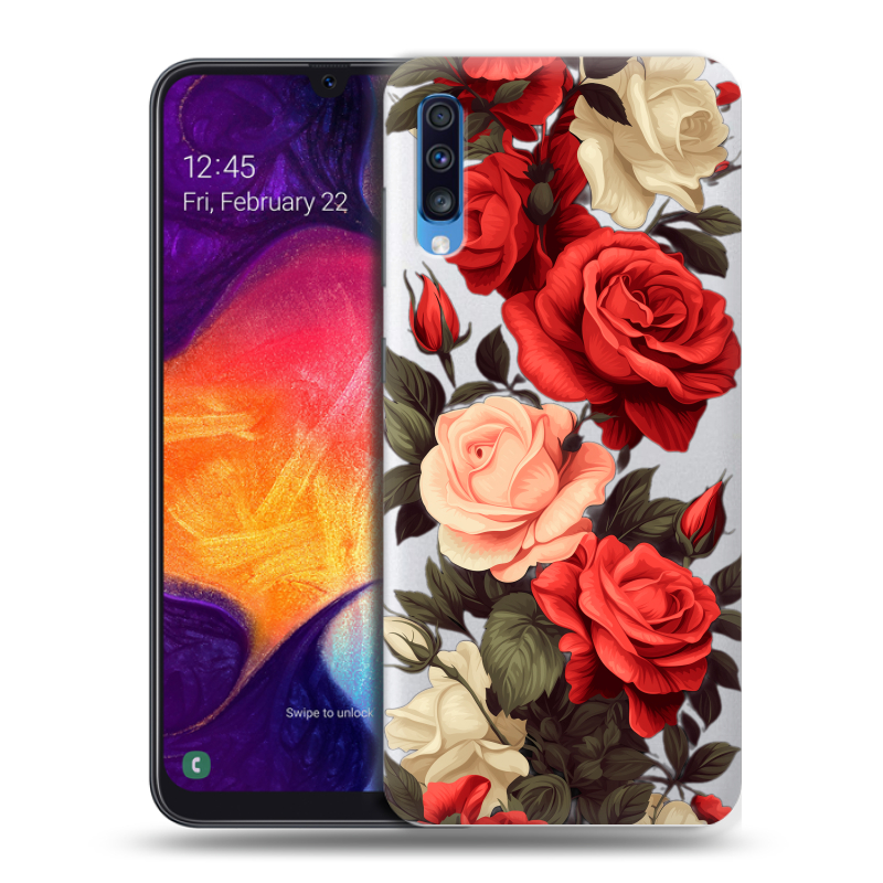 Силиконовый противоударный чехол на Samsung Galaxy A70 с принтом Розы Силиконовый противоударный чехол на Samsung Galaxy A70 с принтом Розы
