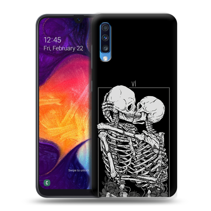 Силиконовый противоударный чехол на Samsung Galaxy A70 с принтом Поцелуй скелетов Силиконовый противоударный чехол на Samsung Galaxy A70 с принтом Поцелуй скелетов