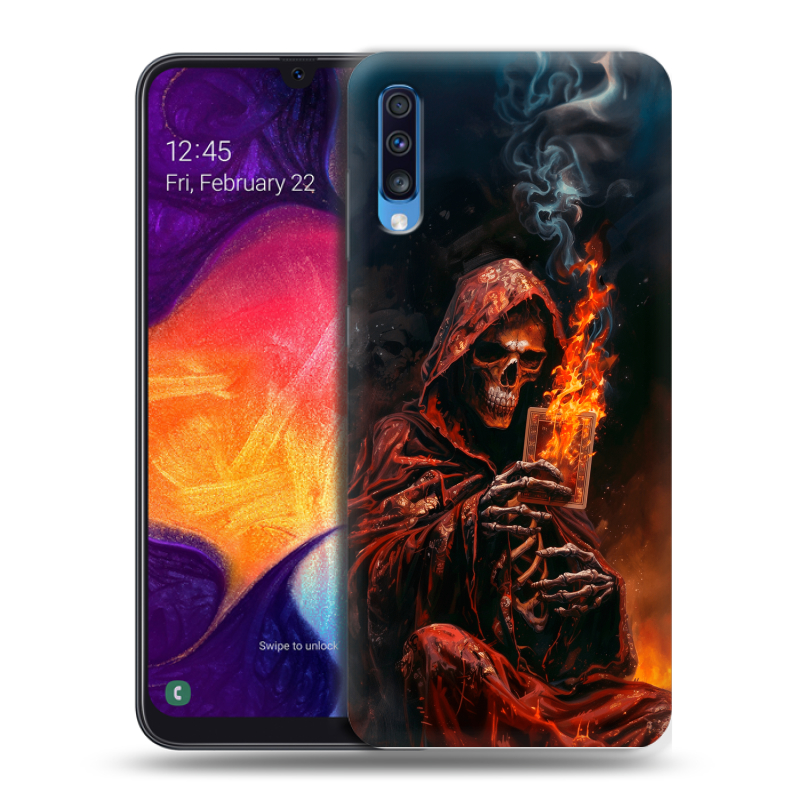 Силиконовый противоударный чехол на Samsung Galaxy A70 с принтом Скелет и карты Силиконовый противоударный чехол на Samsung Galaxy A70 с принтом Скелет и карты