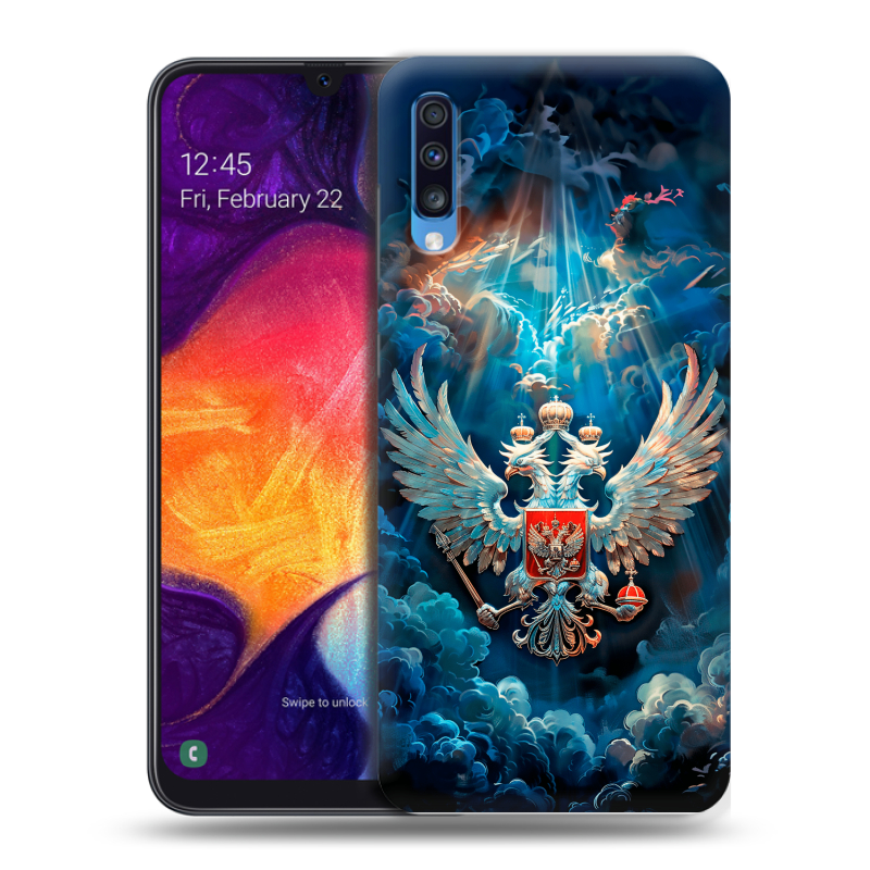 Силиконовый противоударный чехол на Samsung Galaxy A70 с принтом Герб флаг России Силиконовый противоударный чехол на Samsung Galaxy A70 с принтом Герб флаг России