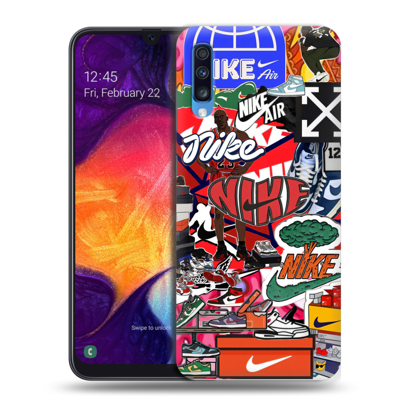 Силиконовый противоударный чехол на Samsung Galaxy A70 с принтом Найк Nike яркий Силиконовый противоударный чехол на Samsung Galaxy A70 с принтом Найк Nike яркий