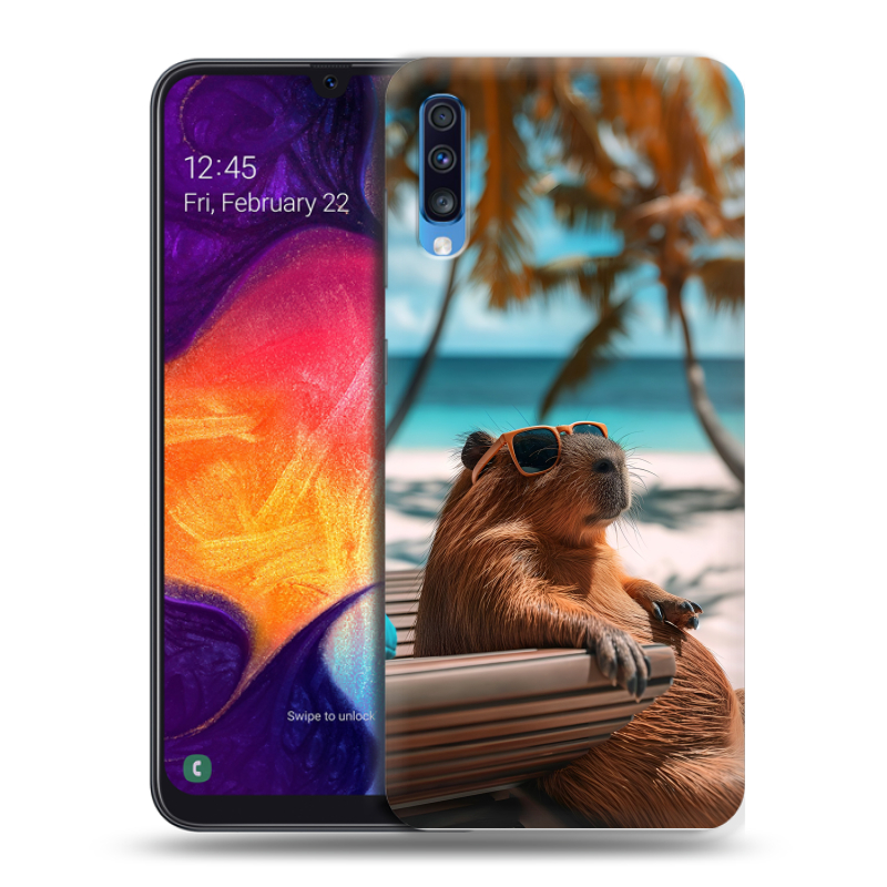 Силиконовый противоударный чехол на Samsung Galaxy A70 с принтом Капибара Силиконовый противоударный чехол на Samsung Galaxy A70 с принтом Капибара