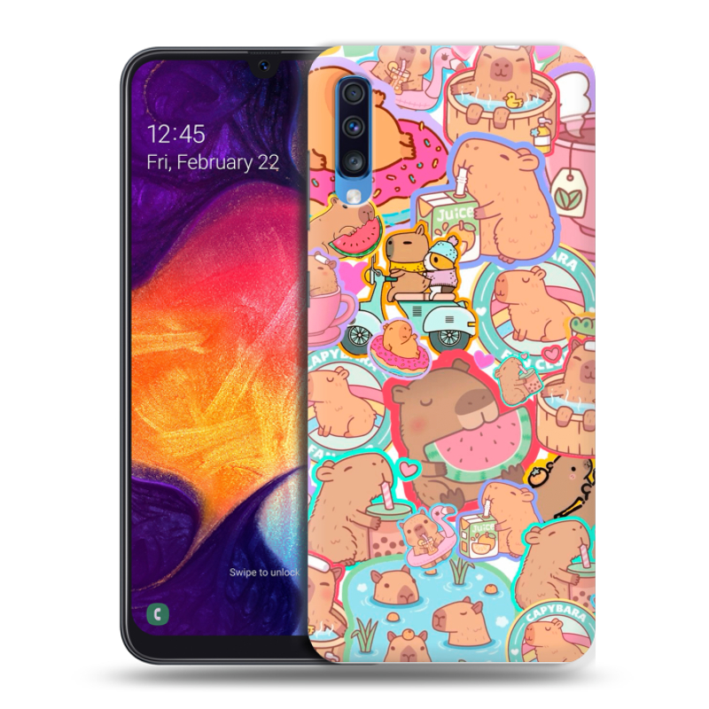 Силиконовый противоударный чехол на Samsung Galaxy A70 с принтом капибары Силиконовый противоударный чехол на Samsung Galaxy A70 с принтом капибары