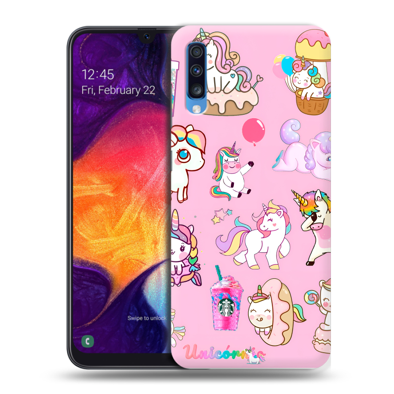 Силиконовый противоударный чехол на Samsung Galaxy A70 с принтом розовые единороги Силиконовый противоударный чехол на Samsung Galaxy A70 с принтом розовые единороги