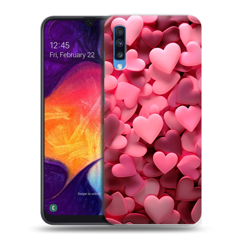Силиконовый противоударный чехол на Samsung Galaxy A70 с принтом розовые сердечки Силиконовый противоударный чехол на Samsung Galaxy A70 с принтом розовые сердечки