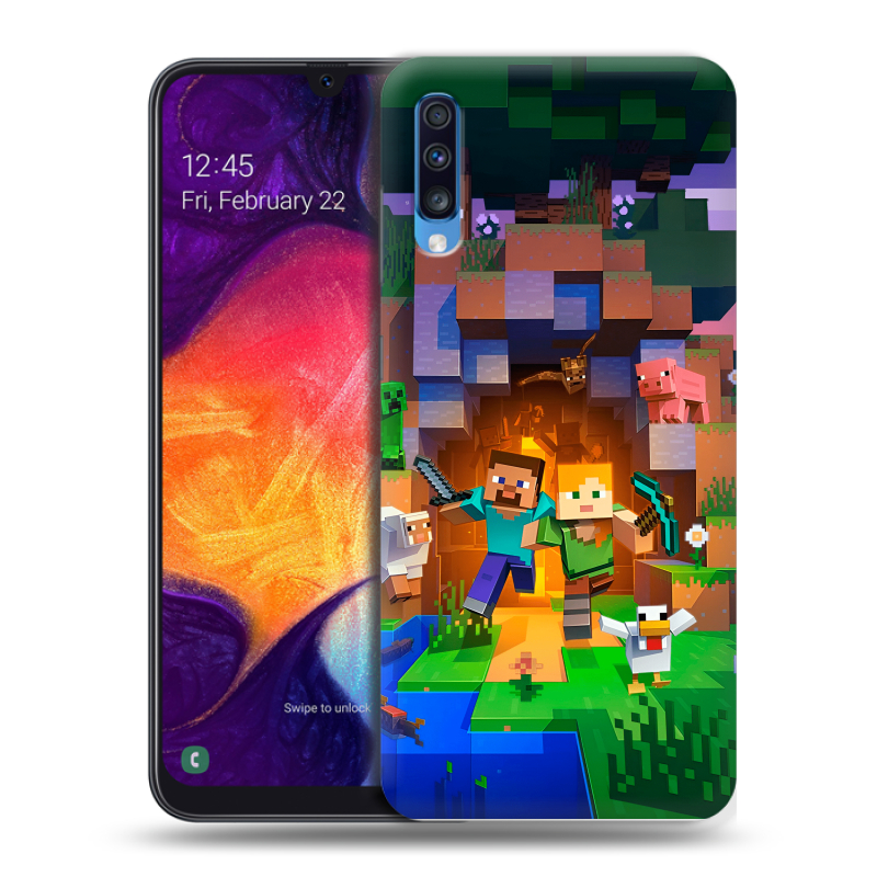 Силиконовый противоударный чехол на Samsung Galaxy A70 с принтом Майнкрафт Minecraft Силиконовый противоударный чехол на Samsung Galaxy A70 с принтом Майнкрафт Minecraft