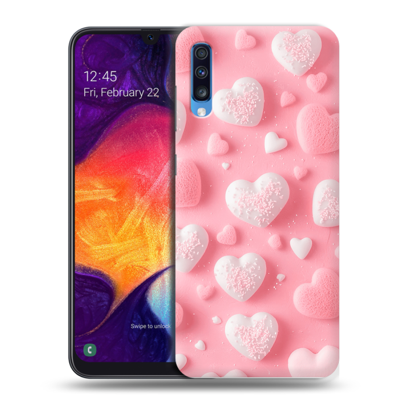 Силиконовый противоударный чехол на Samsung Galaxy A70 с принтом Сердечки Силиконовый противоударный чехол на Samsung Galaxy A70 с принтом Сердечки