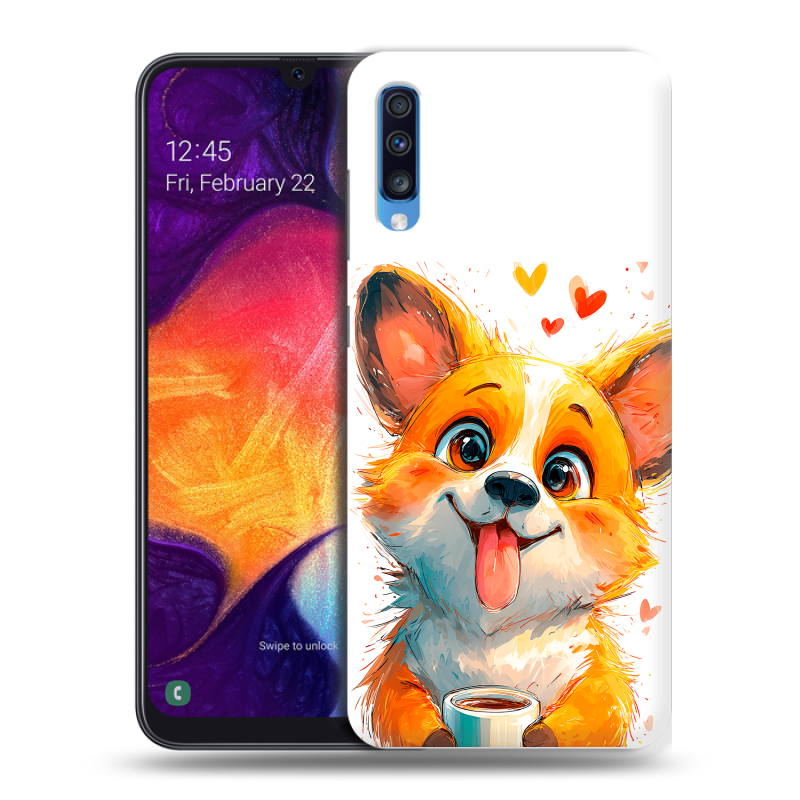 Силиконовый противоударный чехол на Samsung Galaxy A70 с принтом корги Силиконовый противоударный чехол на Samsung Galaxy A70 с принтом корги