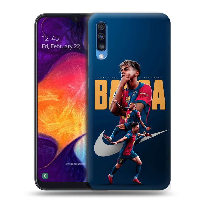 Силиконовый противоударный чехол на Samsung Galaxy A70 с принтом Барселона Barca Yamal Силиконовый противоударный чехол на Samsung Galaxy A70 с принтом Барселона Barca Yamal