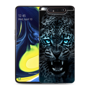 Силиконовый противоударный чехол на Samsung Galaxy A80 с принтом Темный леопард Силиконовый противоударный чехол на Samsung Galaxy A80 с принтом Темный леопард