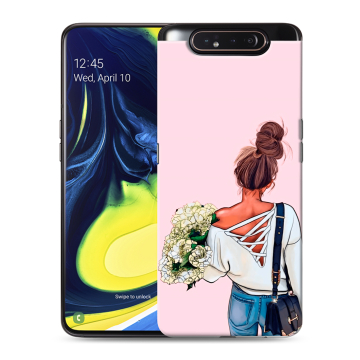 Силиконовый противоударный чехол на Samsung Galaxy A80 с принтом Девушка и букет Силиконовый противоударный чехол на Samsung Galaxy A80 с принтом Девушка и букет