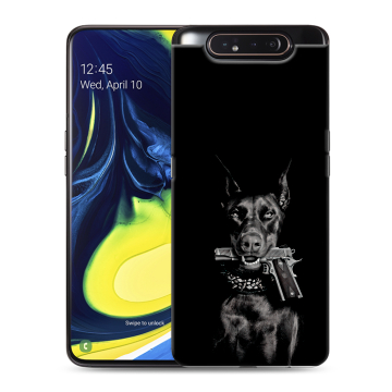 Силиконовый противоударный чехол на Samsung Galaxy A80 с принтом Доберман и пистолет Силиконовый противоударный чехол на Samsung Galaxy A80 с принтом Доберман и пистолет