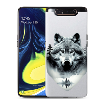 Силиконовый противоударный чехол на Samsung Galaxy A80 с принтом Волк в лесу