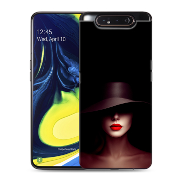 Силиконовый противоударный чехол на Samsung Galaxy A80 с принтом Девушка в шляпе Силиконовый противоударный чехол на Samsung Galaxy A80 с принтом Девушка в шляпе