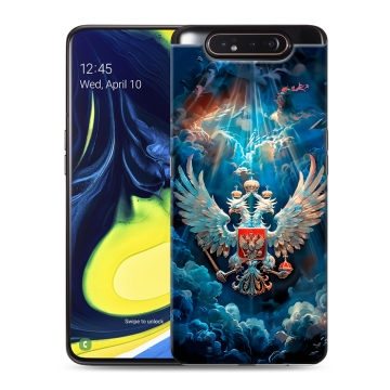 Силиконовый противоударный чехол на Samsung Galaxy A80 с принтом Герб флаг России Силиконовый противоударный чехол на Samsung Galaxy A80 с принтом Герб флаг России