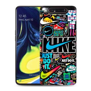 Силиконовый противоударный чехол на Samsung Galaxy A80 с принтом найк nike черный