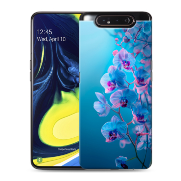 Силиконовый противоударный чехол на Samsung Galaxy A80 с принтом голубые орхидеи