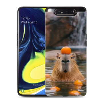 Силиконовый противоударный чехол на Samsung Galaxy A80 с принтом Капибара с апельсином Силиконовый противоударный чехол на Samsung Galaxy A80 с принтом Капибара с апельсином