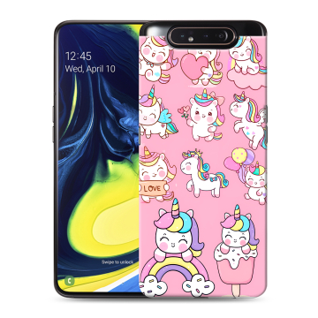Силиконовый противоударный чехол на Samsung Galaxy A80 с принтом Единороги и радуга Силиконовый противоударный чехол на Samsung Galaxy A80 с принтом Единороги и радуга